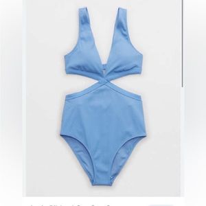 Aerie Ribbed Mix Crossover Cut Out One Piece Swimsuit